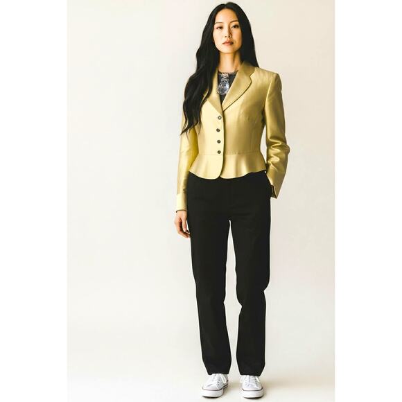 Vintage Kay Unger Silk Cotton Dress Jacket Black Crystal Button Sz 6 Made Korea - Picture 2 of 5